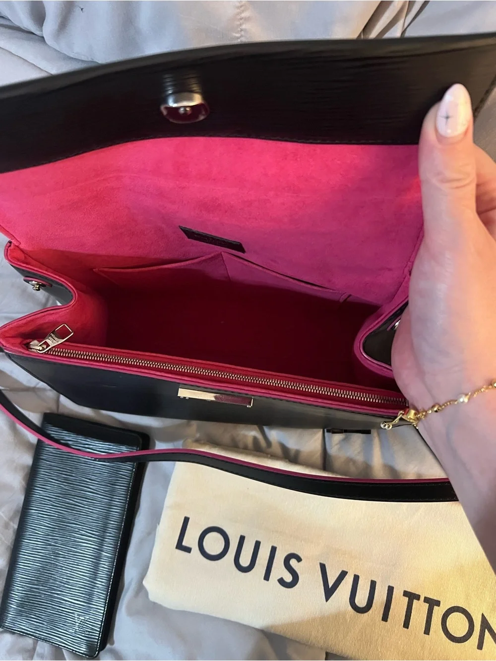 Louis Vuitton Epi Black Top-Handle Crossbody with Pink Trim and Matching Wallet